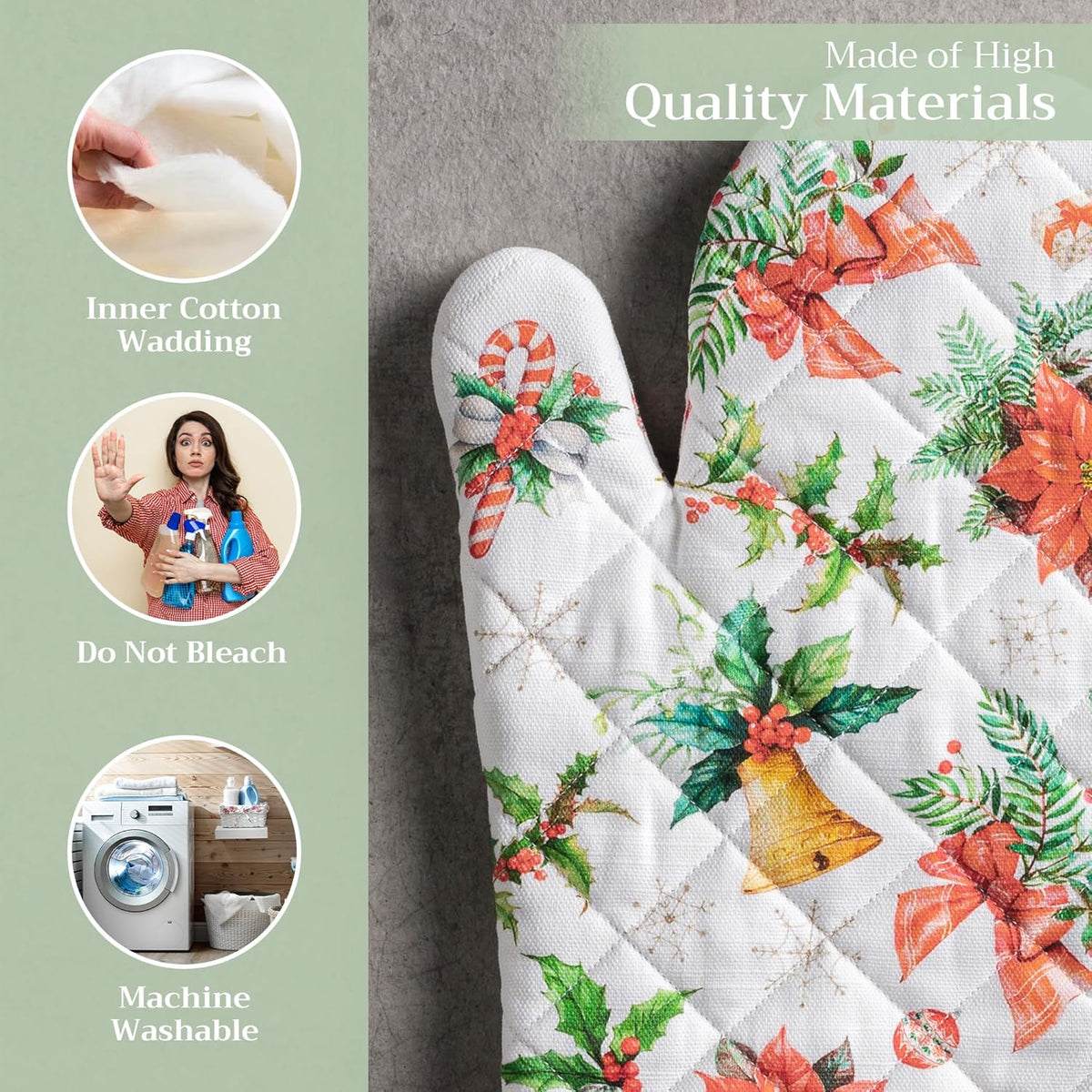 Maison d' Hermine Oven Gloves 100% Cotton Oven Mitt 7" x 13" with Loop Heat Resistant, BBQ, Cooking Gloves, Baking, Grilling, Kitchen, Handling Hot Pans (Pack of 1, Chromo)