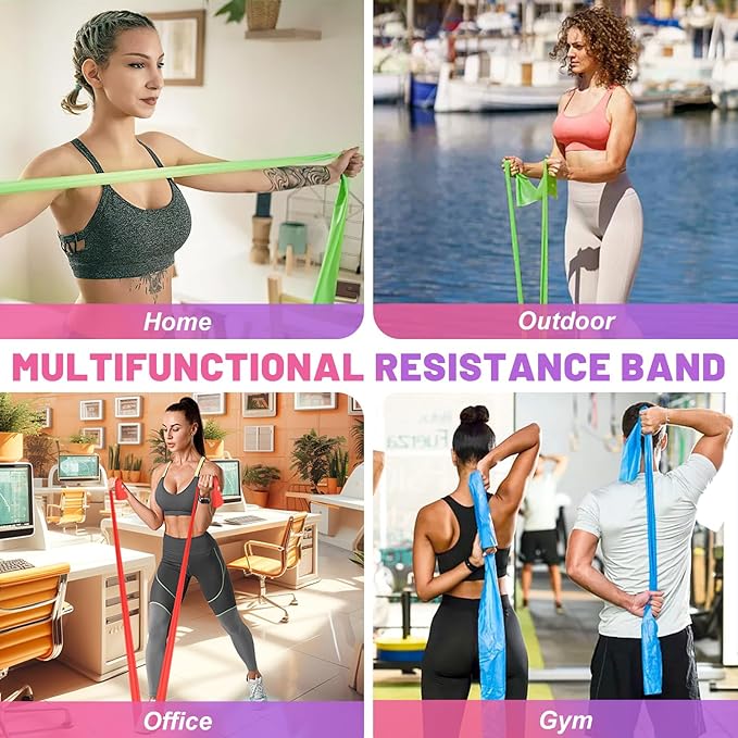 5 Pcs Resistance Bands, Professional Exercise Bands Elastic Stretch Bands for Fitness Yoga Pilates Stretching Strength Training, Workout Bands for Women and Men Home Gym
