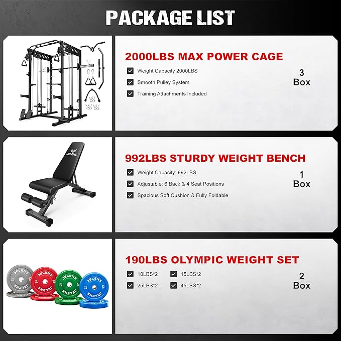 M21 Smith Machine, Multi-Function Power Cage with Dual Pulley Cable Crossover System, 2000LBS All-in-One Squat Rack with Smith Bar and Attachments