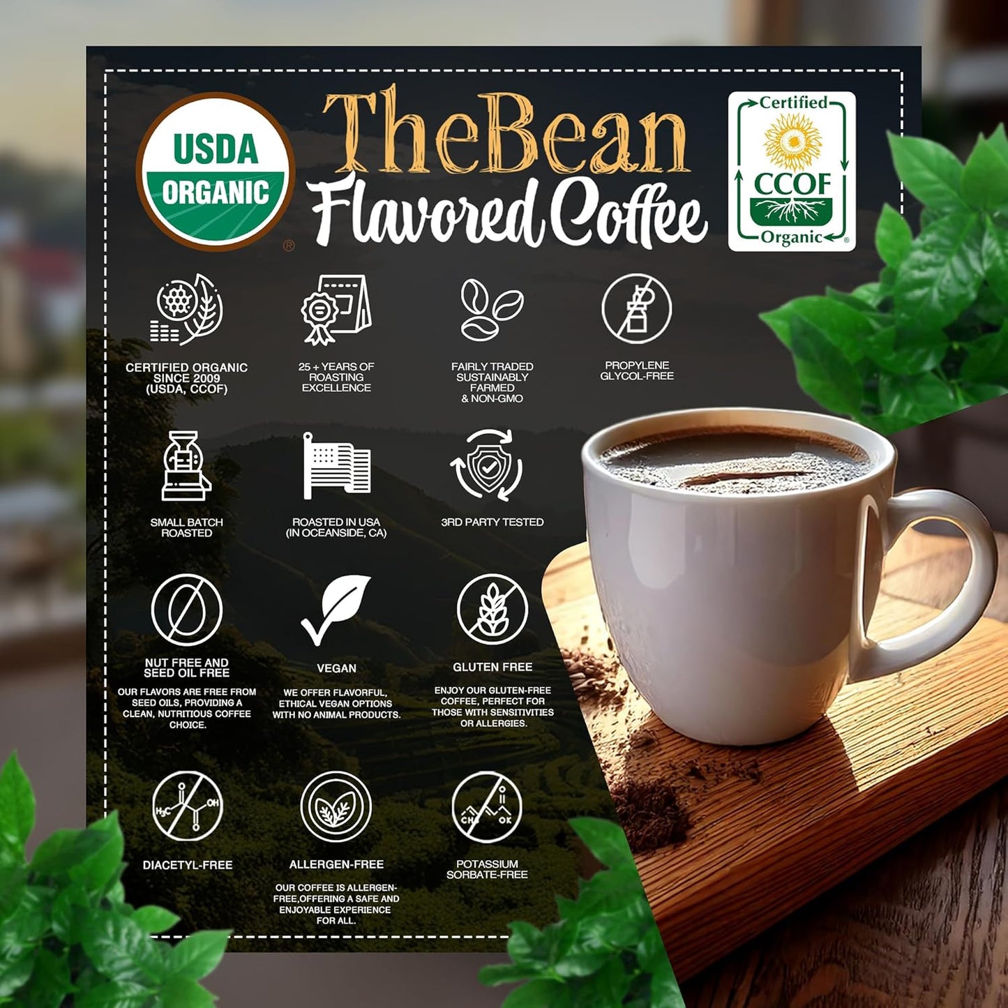 The Bean Organic Coffee Company Water Processed DECAF Chocolate Macadamia Nut, Medium Roast, Whole Bean Coffee, 16-Ounce Bags (Pack of 2)