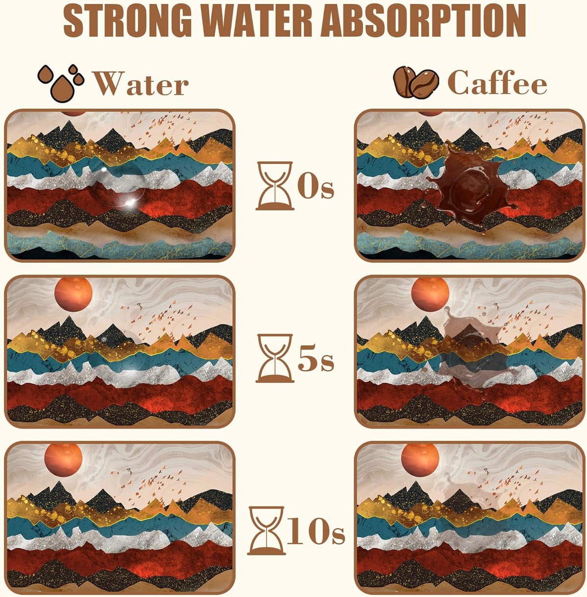Abstract Golden Mountains Coffee Mat Absorbent Dish Drying Mat for Kitchen Counter Hide Stain Rubber Backed Coffee Bar Accessories Fit Under Espresso Machine Dish Drainer, 11.8 x 19.7 Inch