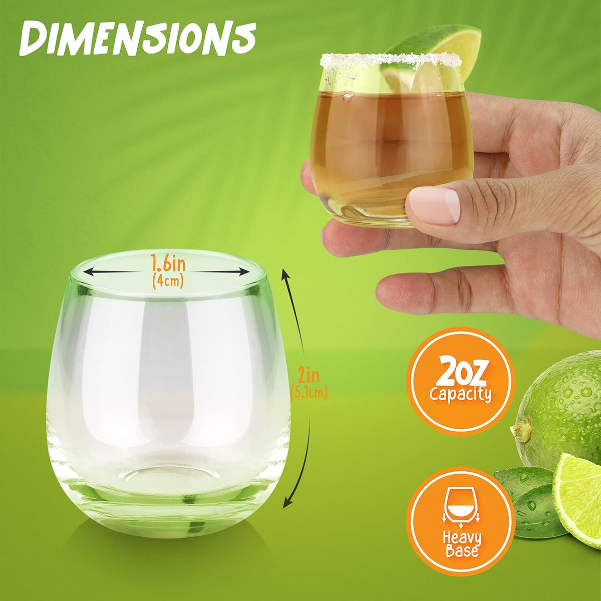 Cool Shot Glasses Set, Round Bottom Balancing Heavy Base Clear Glass, Tequila Vodka Scotch and Liquor Cordial Mini Cups, 2 oz, 6 pcs Gift set