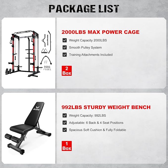 Power Cage, 2000LBS Multi-Function C21 Power Rack with Dual Pulley Cable Crossover System, All-in-One Squat Rack with More Training Attachments