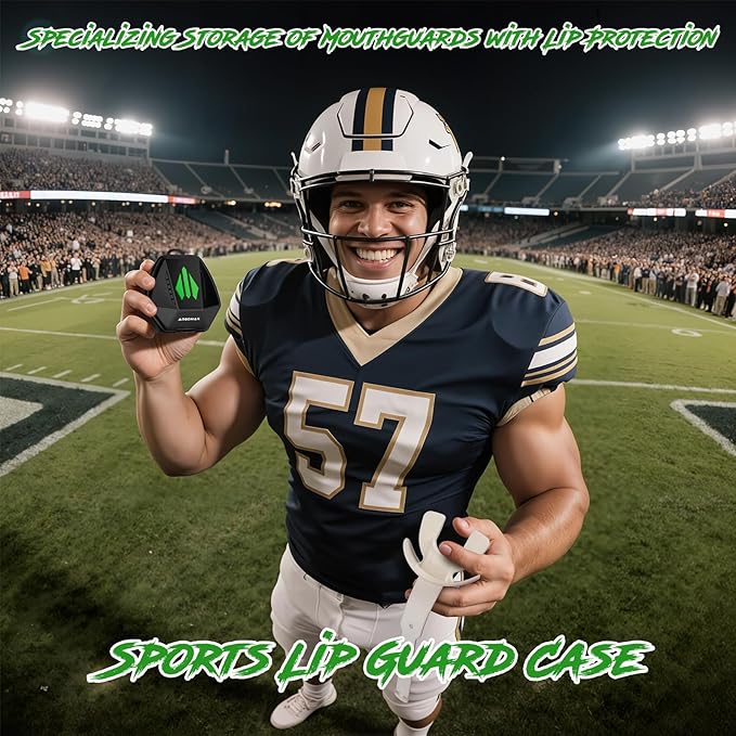 ARGOMAX Sports Lip Guard Case with Clip, Specializing Storage of Mouthguards with Lip Protection. Compatible with Various Brands of Football Lip Guard, Black+Green.