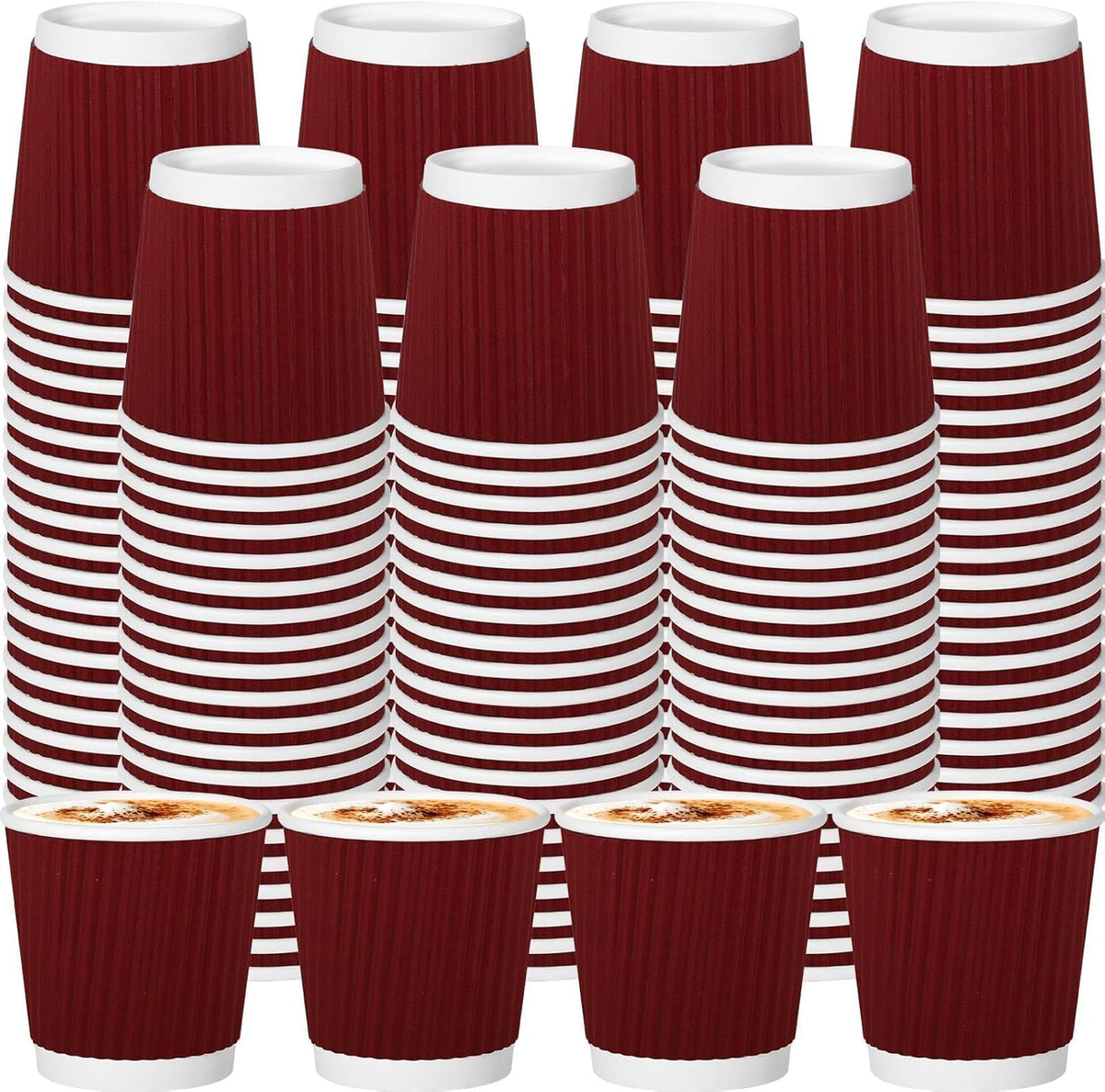 120 Pack Paper Espresso Coffee Cups, 4 oz Disposable Coffee Cups,Corrugated Insulated Ripple Wall, Paper Ripple Cup for Coffee, Hot Chocolate and Hot Tea Drinks -Red