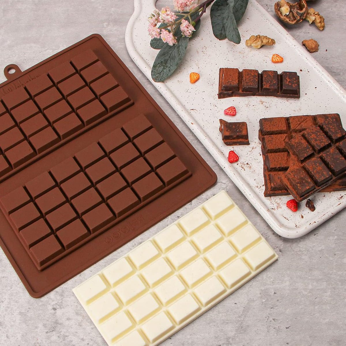 Webake Chocolate Bar Mold Silicone Break-Apart Candy Bar Molds 2 Pack for 4 Ounce Chocolate Chunk Protein Energy Bar Jumbo Chocolate Candy Bar, Easy Release Candy Molds Baking Pan