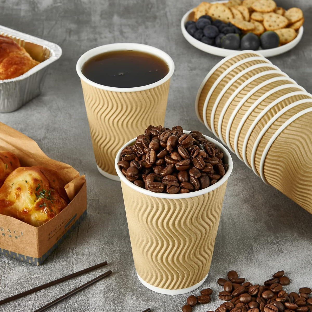 12 OZ Coffee Cups, 80 Count Insulated Ripple Wall Paper Hot Coffee Cups for Hot Beverage