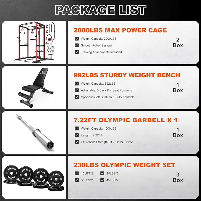 S21 Power Cage, Multi-Function Power Rack with Adjustable Cable Crossover System, 2000LBS Squat Rack for Home Gym with More Training Attachments