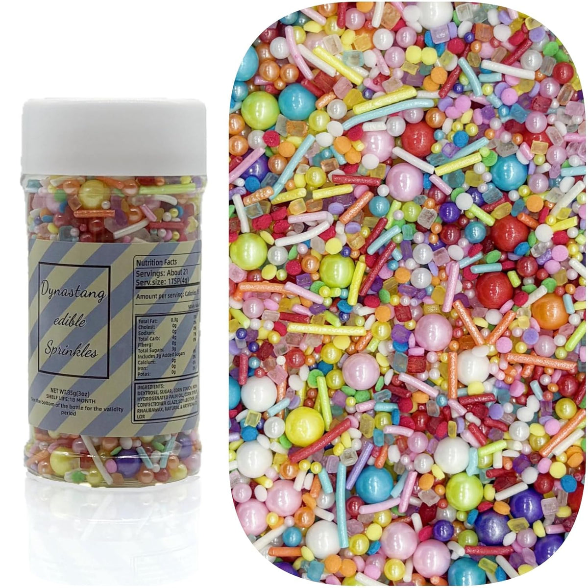 Dynastang Rainbow Sprinkles Mixed Style Edible Cake Decorations Cupcake Toppers Cookie Perfect for Cakes, Cupcakes, Desserts Toppings 3OZ