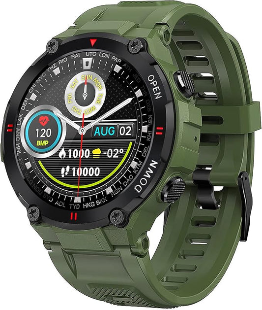 1.28" IPS Tactical Smart Watch for Men Activity Fitness Tracker with 400mAH Large Battery Outdoor Bluetooth Call Heart Rate Sleep Monitor Pedometer IP68 Waterproof Sport Watch for Android iOS