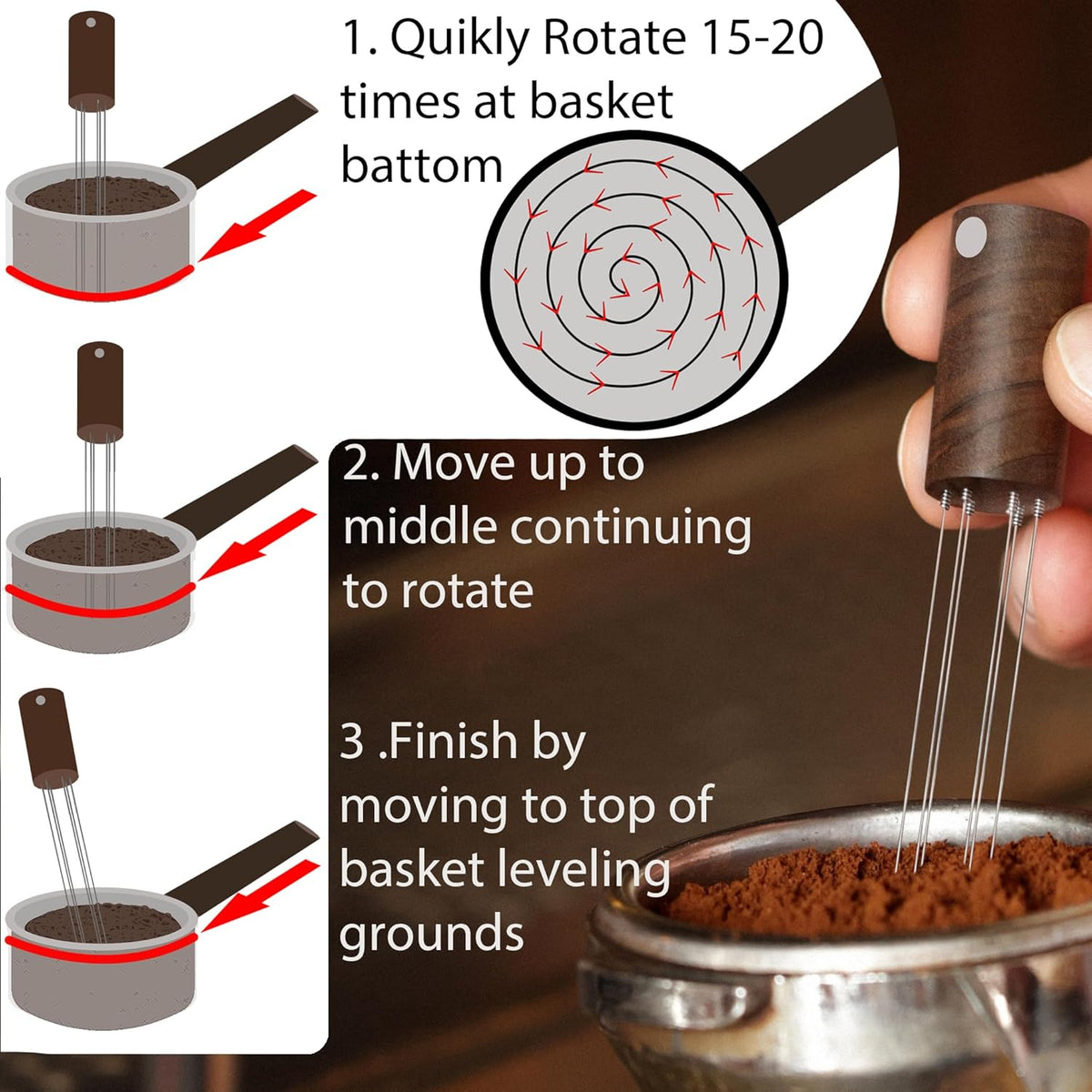 WDT Tool Espresso Stirrers - Coffee Distributor Barista Tools - Espresso Needle Distribution Tool for Coffee Accessories Kit - Walnut Wood Gifts for Coffee Lovers