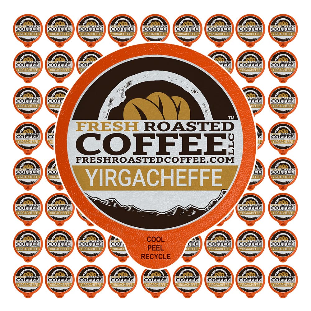 Fresh Roasted Coffee, Ethiopian Yirgacheffe Kochere, Medium Roast, 72 Pods for K Cup Brewers