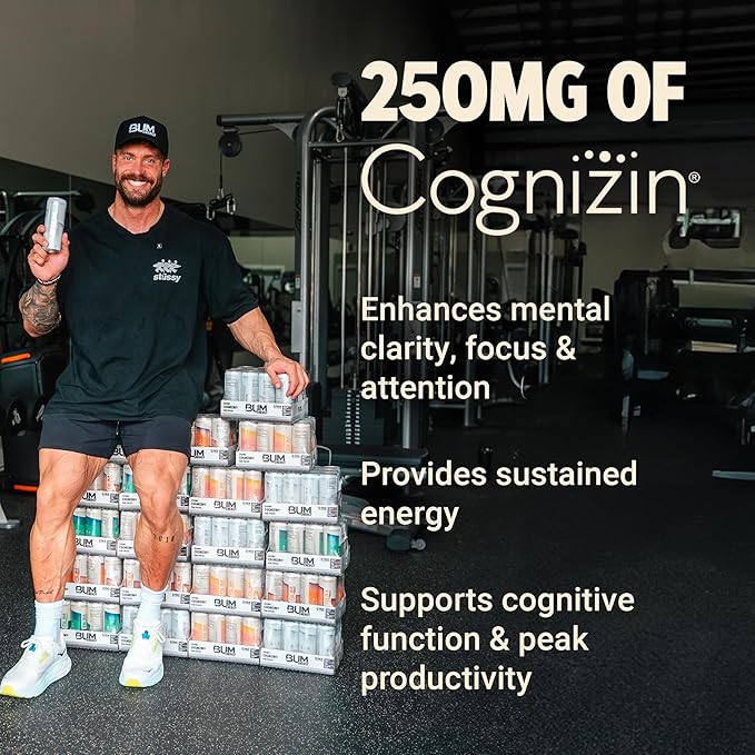 BUM Sugar-Free Energy Drink, Variety Pack - Lightly Carbonated & No Artificial Colors, Natural Caffeine & Citicoline for Energy & Focus, Brain Boost & Workout Sports Beverage - 12 oz, Pack of 12