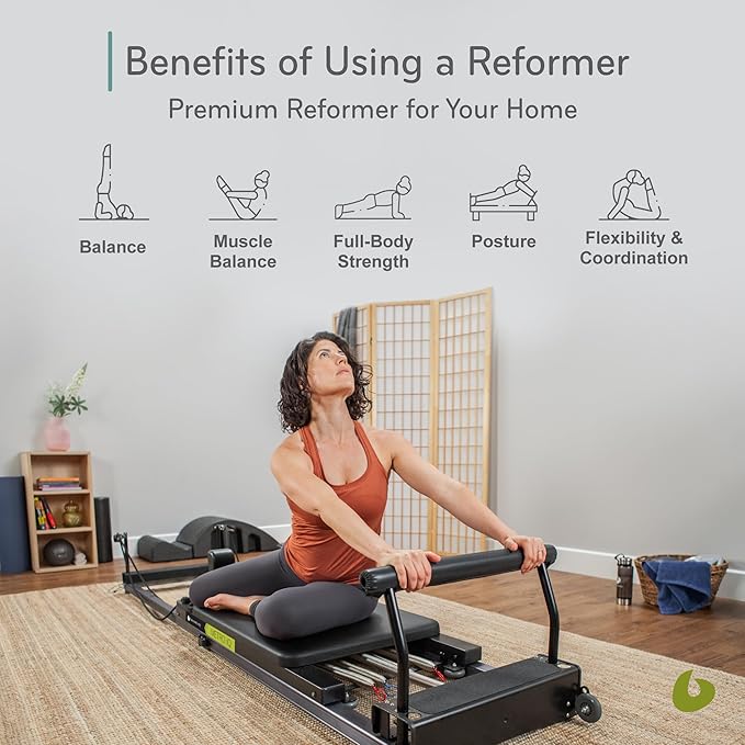 Balanced Body Metro IQ Pilates Reformer with Wheels, Pilates Exercise Equipment, Workout Equipment for Home or Studio, Black Upholstery