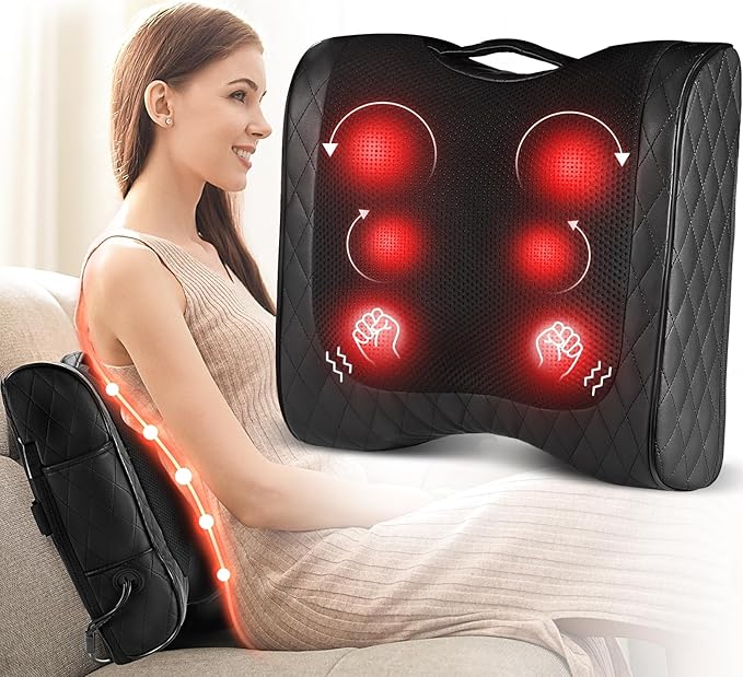 Back Massager with Heat, Percussion & Shiatsu 2-in-1 Massager for Lower Back Pain Relief, 3D Deep Tissue Kneading Massage Pillow for Back, Waist, Leg, Foot Relax, Gifts for Women Men