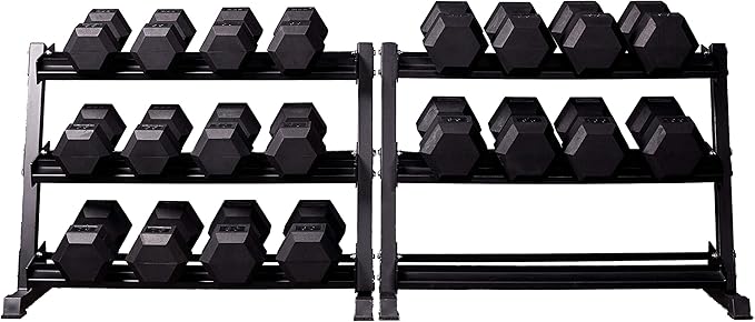 REP Fitness Rubber Hex Dumbbell Set, Adjustable Weight Pairs, Home Gym Equipment, Strength Training For Men Women, Black Coated Grips, Workout Rack Storage Optional, Heavy Lb Free Weights