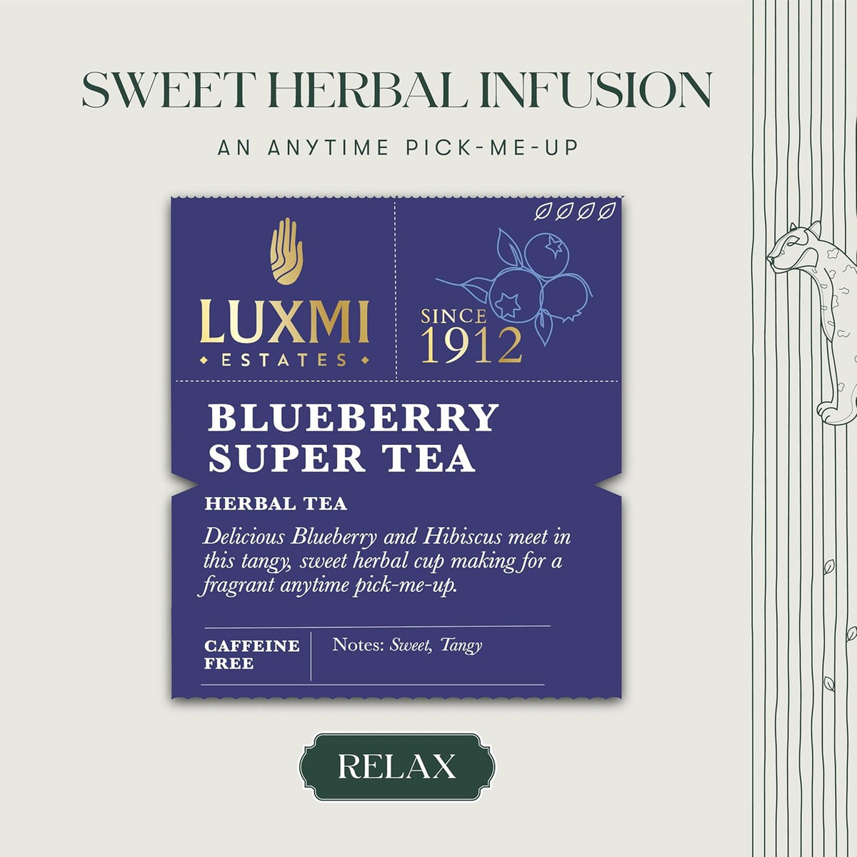 Luxmi Estates - Blueberry Herbal - Organic Blueberr Tea 100g (50 Cups) | Certified Organic Tea | Caffeine-Free