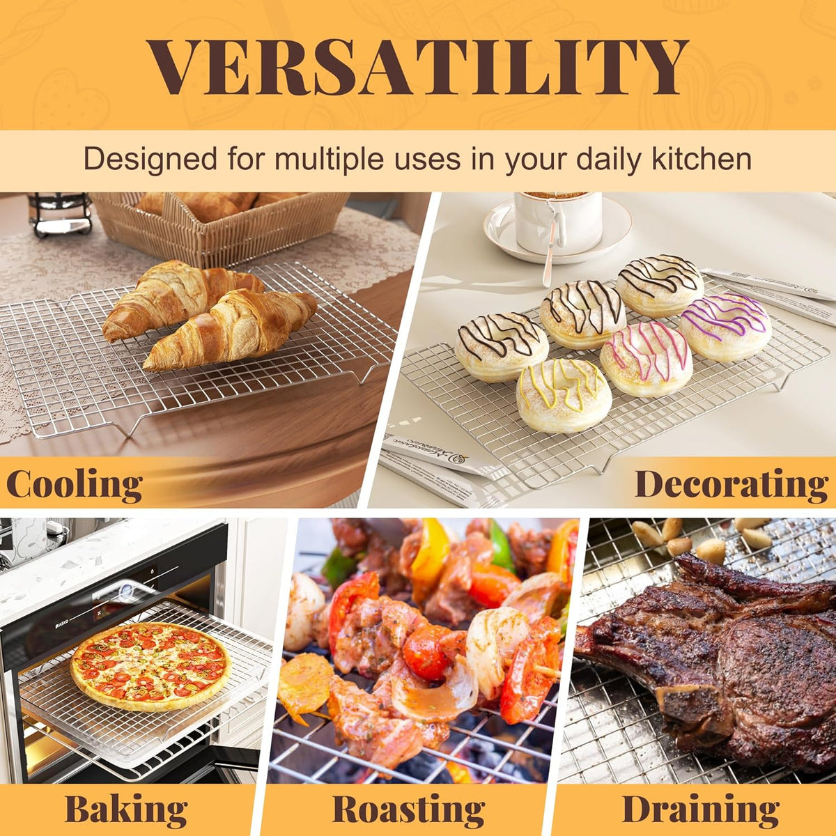 Cooling Racks for Cooking and Baking - 2 PCS 11.65" x 16.85" Grid Wire Baking Rack for Oven Cooking, Baking, Grilling, Roasting -Dishwasher Safe Bacon Rack- Fits Half Sheet Cookie Pan