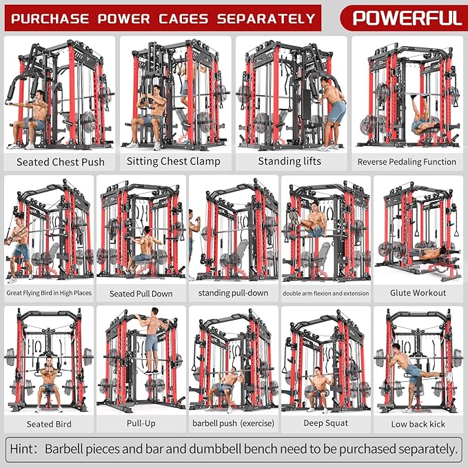 Smith Machine with Cable Crossover System, Multi-Function Power Cage Squat Rack for Home Gym, Power Rack and Packages Weight Sets.