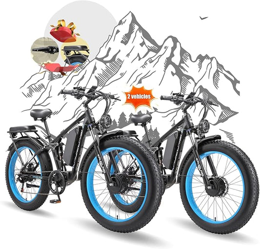 52V Electric Bike for Adults, 38MPH 26” Fat Tire Dirtbike 6000W Peak, AWD Ebike Dual Motor,26AH Removable Battery Fast Full Hydraulic Brake