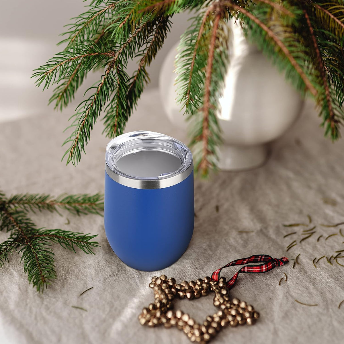 DOMICARE Stainless Steel Wine Tumbler Bulk with Lid, Personalized Insulated Tumblers Set, 12oz Travel Coffee Cups Pack of 4, Dark Blue