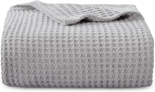 Bedsure 100% Cotton Blanket Twin XL Size for College Dorm - Breathable and Soft, Waffle Weave Twin Blanket for Summer, Dorm Room Essentials, Grey, 66x90 inches
