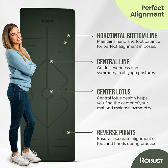 Robust Non-Slip Yoga Mat with Strap, 1/4" Thick TPE Eco-Friendly Workout Mat for Yoga with Position Lines and Texture Surface, Gym Mat for Women, Men, Pilates and Exercises Anti-Tear Sweat-Proof Exercise Mat