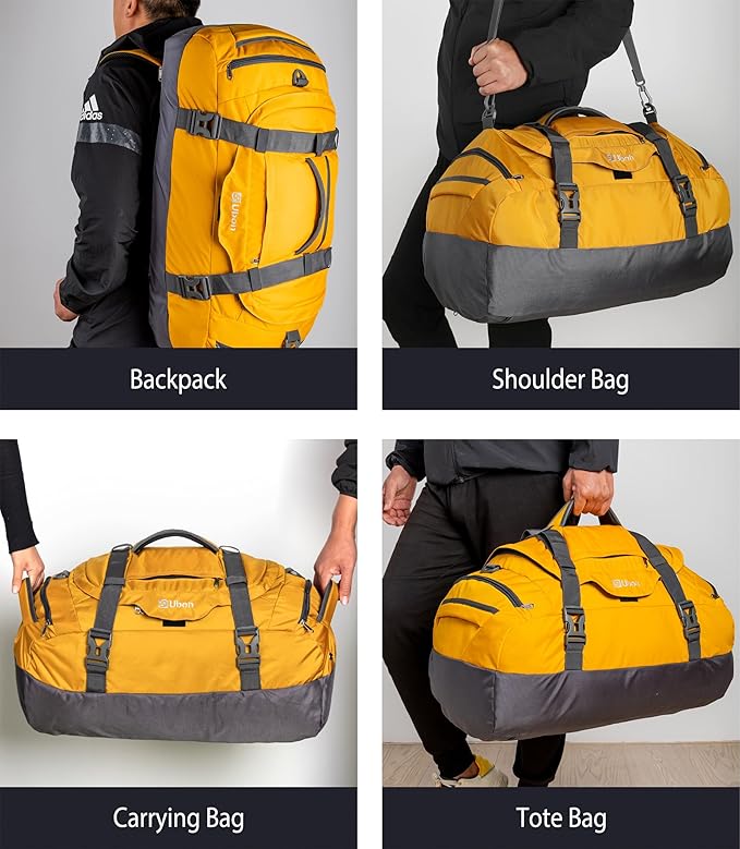 Ubon Large Duffel Bag Weekender Bags with Shoe Compartments 4-Way Sports Gym Backpack with Padded Straps Camping Traveling Duffle Bag