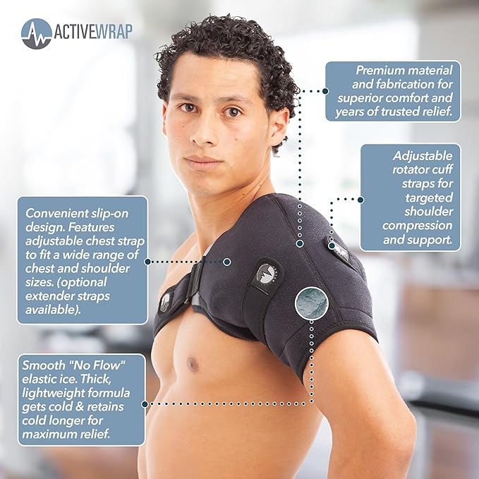 ActiveWrap Shoulder Ice Pack Wrap, with 2 Reusable Gel Packs for Shoulder Pain Relief, Rotator Cuff Cold Therapy, Adjustable Compression Straps, Post-Surgery Must-Have, Large/X-Large