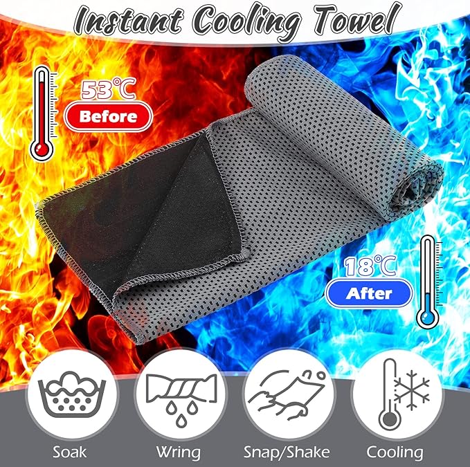 20 Pcs Cooling Towel 40" x 12" Ice Towel for Neck and Face Microfiber Chilly with Bag Breathable Yoga Gym Stay Cool Towels Sweat Rag for Workout Running Camping Pilates Beach Accessories (Dark Gray)