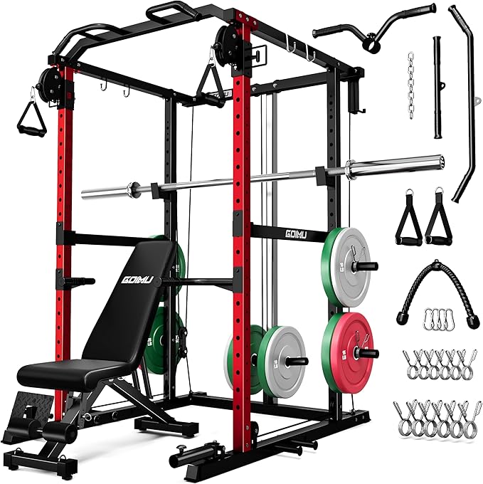 R1-V4 Power Cage Rack, 2000LB Squat Rack with Cable Crossover System, Multi-Function Weight Cage, Home Gym Workout Machine with More Training Attachments