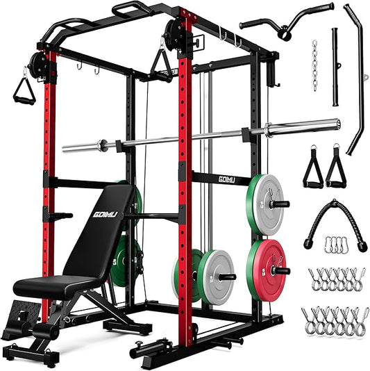 R1-V4 Power Cage Rack, 2000LB Squat Rack with Cable Crossover System, Multi-Function Weight Cage, Home Gym Workout Machine with More Training Attachments