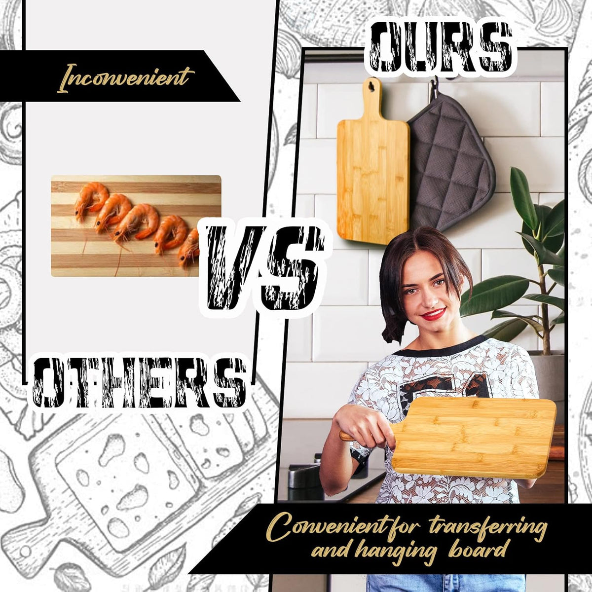Nuenen 50 Pcs Wood Cutting Board with Handle 15.7 x 7.8 Inch Acacia Bamboo Wooden Serving Kitchen Chopping Boards for Pizza, Bread, Cheese, Charcuterie, Fruit, Vegetables (Bamboo)