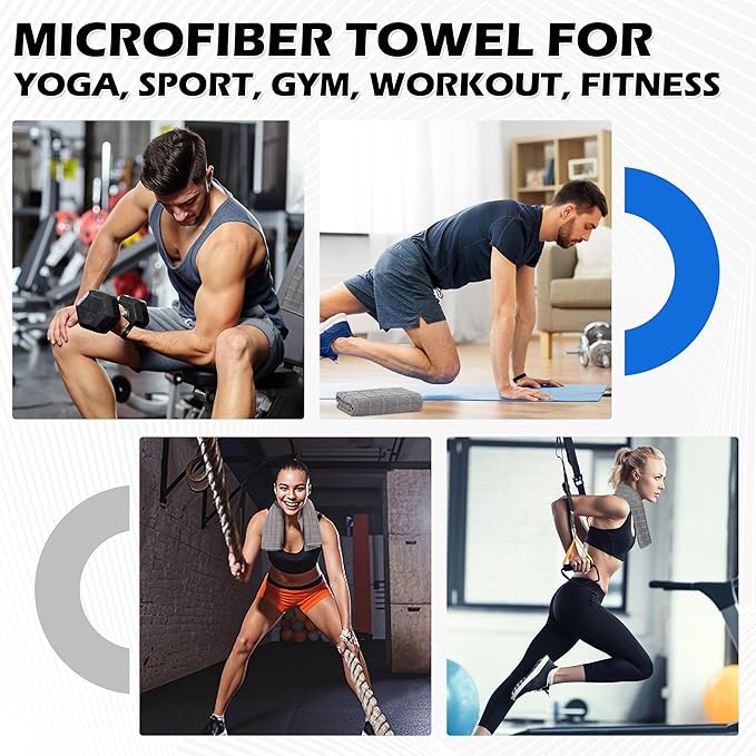 HOMERHYME Microfiber Gym Towels, 3 Pack Sweat Towels, 16 x 27 Inch Quick Dry Hand Towels, Absorbent Yoga Towels for Home Gym Bag, Beach Travel Sport Towel, Workout Equipment for Men & Women