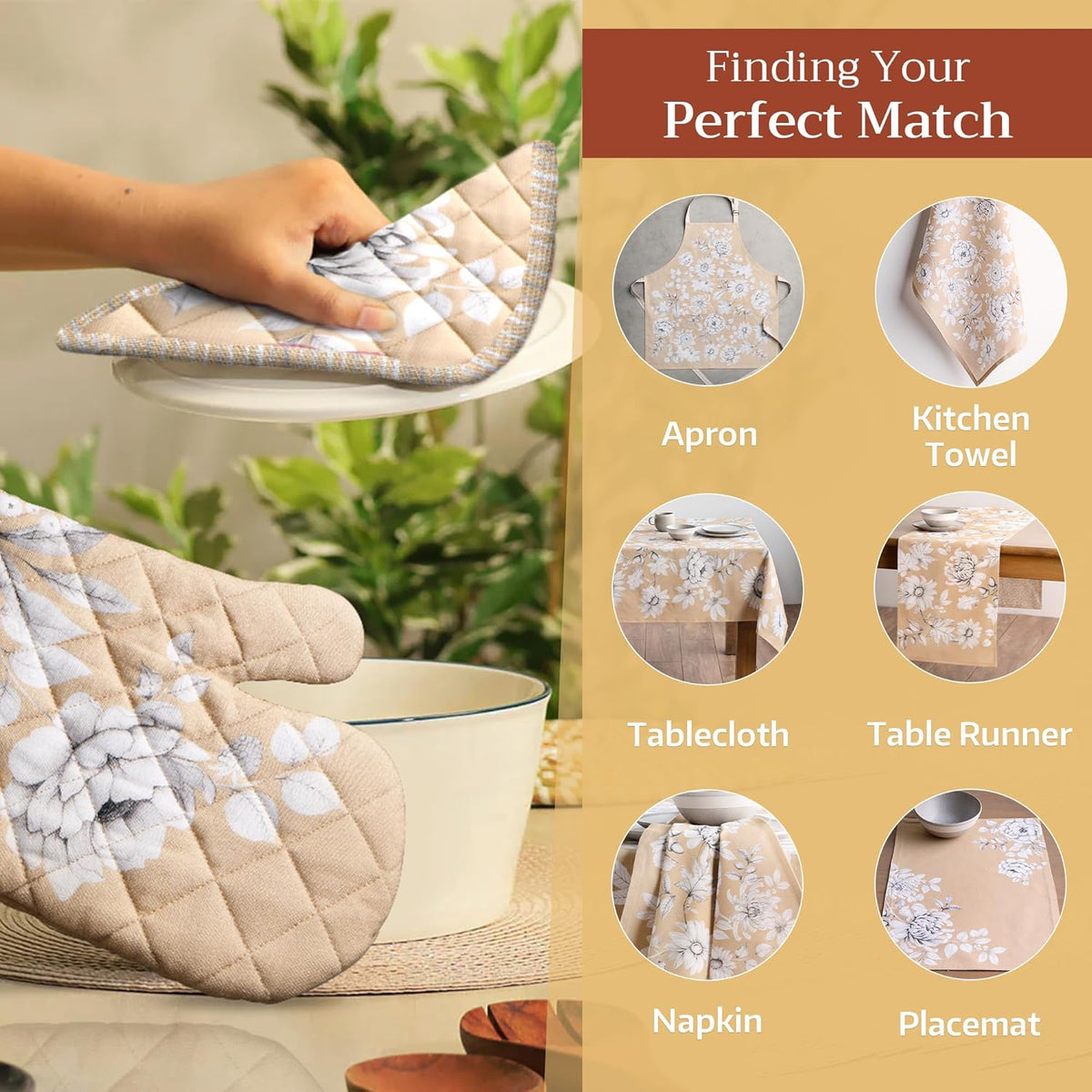 Maison d' Hermine Oven Gloves 100% Cotton Oven Mitt 7" x 13" with Loop Heat Resistant, BBQ, Cooking Gloves, Baking, Grilling, Kitchen, Handling Hot Pans (Pack of 1, Pretty Autumn)