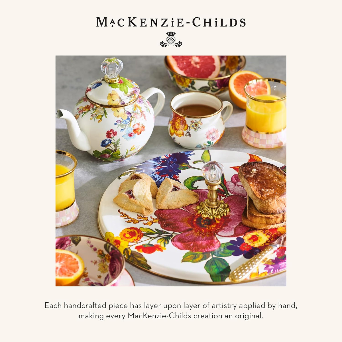 MACKENZIE-CHILDS Small Enamel Canister, Kitchen Storage Container for Flour and Sugar, 1.13 Liters, White Flower Market