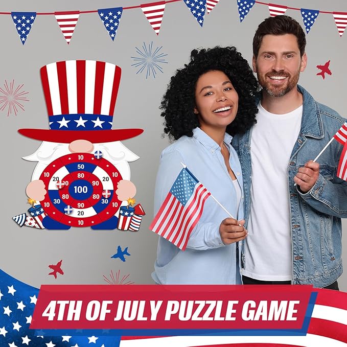 4th of July Games Set Patriotic Dart Board Games with 6 Sticky Balls Independence American Day Party Favor for Red White and Blue Party Throwing Indoor Outdoor Yard(Top Hat)