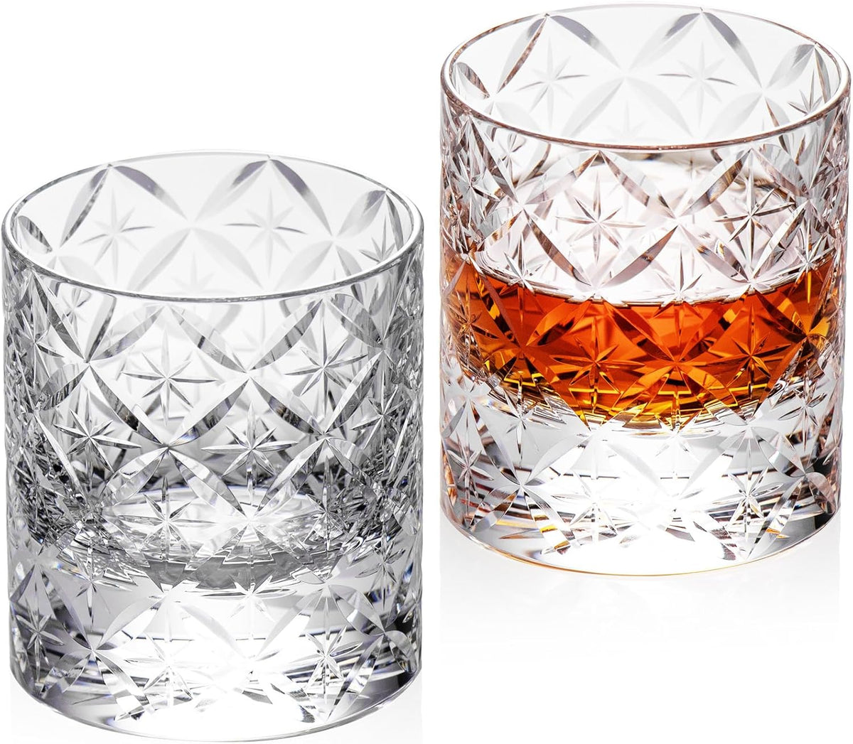 KAMMAK Crystal Whiskey Glasses Set of 2, Hand Blown 7.78oz Old Fashioned Glasses Stemless, Luxury Handcrafted Cocktail Glasses, Scotch Cup for Women, Men Gift for Rocks, Bourbon Barware, Bar