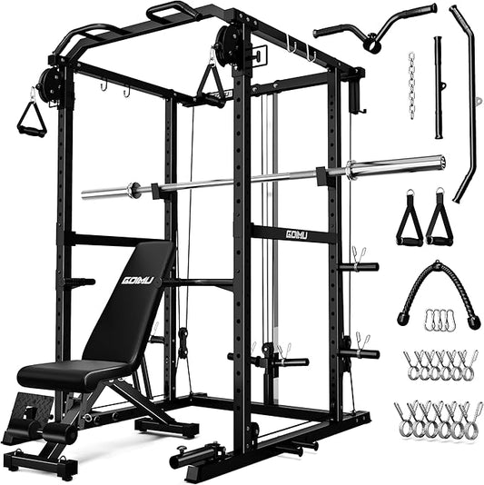 R1-V4 Power Cage Rack, 2000LB Squat Rack with Cable Crossover System, Multi-Function Weight Cage, Home Gym Workout Machine with More Training Attachments