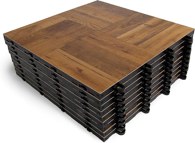 Big Floors 3X3DKOAKFLOOR Interlocking Lightweight Plastic Modular Dance Floor Kit (3' x 3'), Dark Oak, 21 Piece