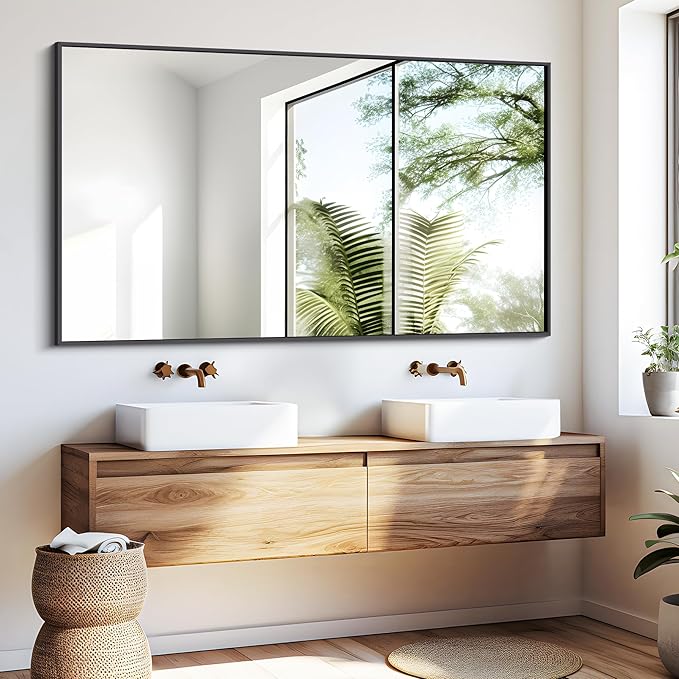 Black Bathroom Mirror for Wall, 30x50 Inch Rectangle Mirrors with Metal Frame, Modern Vanity Wall Mirror Decor for Entryway Hangs, Bathroom Living Room Horizontal or Vertical