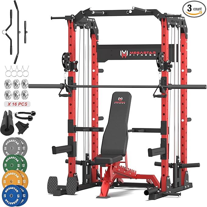 Power Rack for Home Gym – 2000LB Capacity Multifunction Squat Rack with Cable Crossover, Includes 16 Professional attachments for Home Gym Strength Training, P63 Rampage