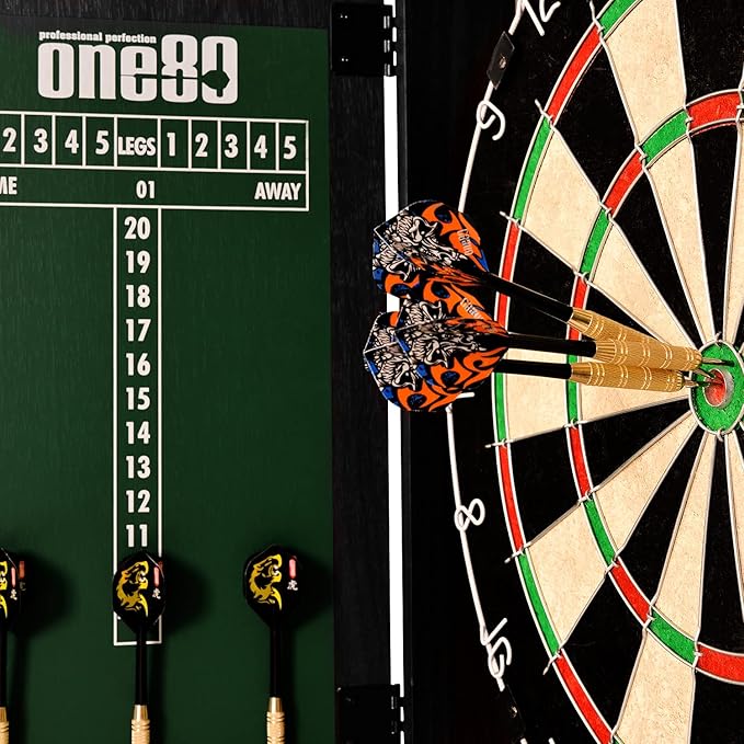 All-in-One Dartgame Center with Self-Healing Sisal/Double-Sided Dartboard & Multifunctional Cabinet 6 Steeltip Darts and Mounting Kit Included