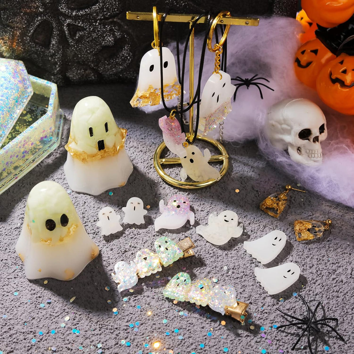 LET'S RESIN Ghost Shape Resin Earring Molds, Silicone Molds for Epoxy Resin with Earring Accessories, Jump Rings, Epoxy Resin Molds for DIY Keychain, Halloween Decoration