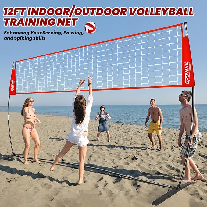 12FT/20FT Portable Volleyball Net Volleyball Net for Backyard Freestanding Volleyball Practice Net Outdoor Indoor Volleyball Training Set with Adjustable Height Carry Bag and Volleyball