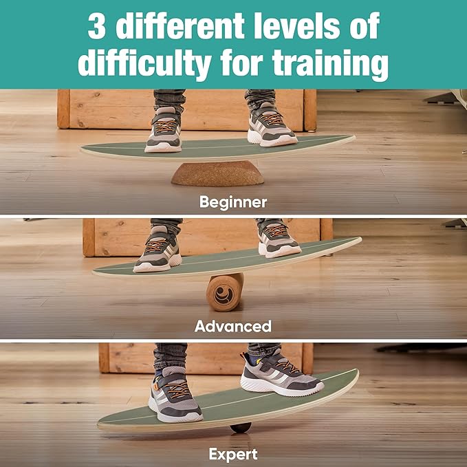 Board - unique board incl. corc roller, corc hemisphere and balance ball - surf balance board - balance training - balance board kids - balance board wood