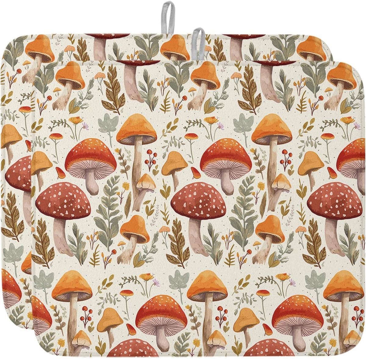 Fall Dish Drying Mat for Kitchen Counter Mushroom Drying Pad Absorbent Drying Mats for Countertops Sinks Draining Racks Autumn Plant Leaves Drainer Holiday Harvest Thanksgiving Decorations 16x18