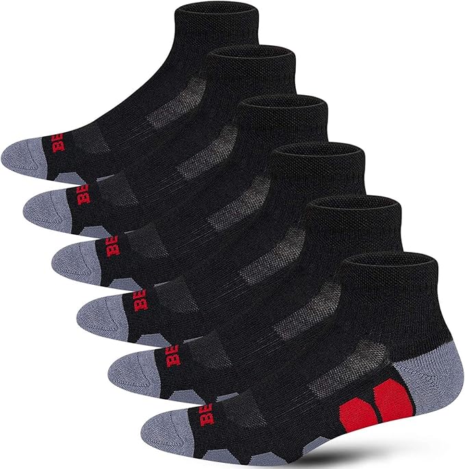 BERING Men's Ankle Socks Athletic Running Cushion Quarter (6 Pairs)