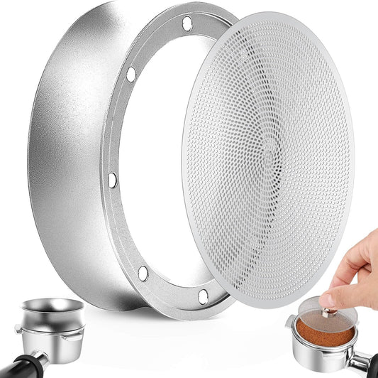 58mm Magnetic Dosing Funnel and Puck Screen Set - Espresso Coffee Dosing Ring - 19mm Anodized Aluminum with 8 magnetized Steel Compatible with 58mm Portafilter (Silver)