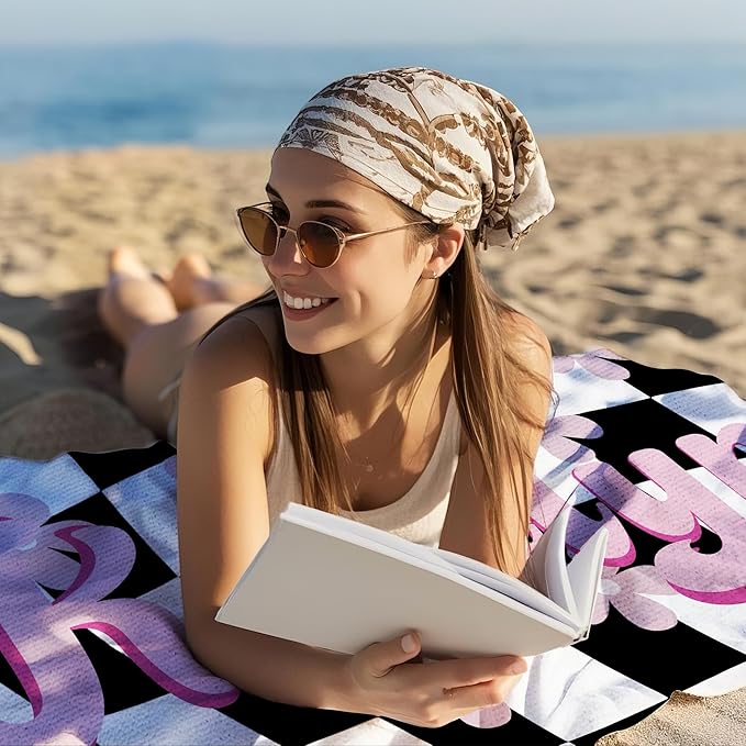 JML Personalized Beach Towel with Name, Custom Flower Beach Towel, Customized Microfiber Pool Towel, Quick Dry & Absorbent Swim Towel for Adult,Mother's Day, Birthday, Summer Holiday,Vacation